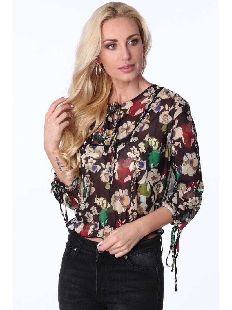 Thin blouse with flowers, black MP28546 - Online store - Boutique